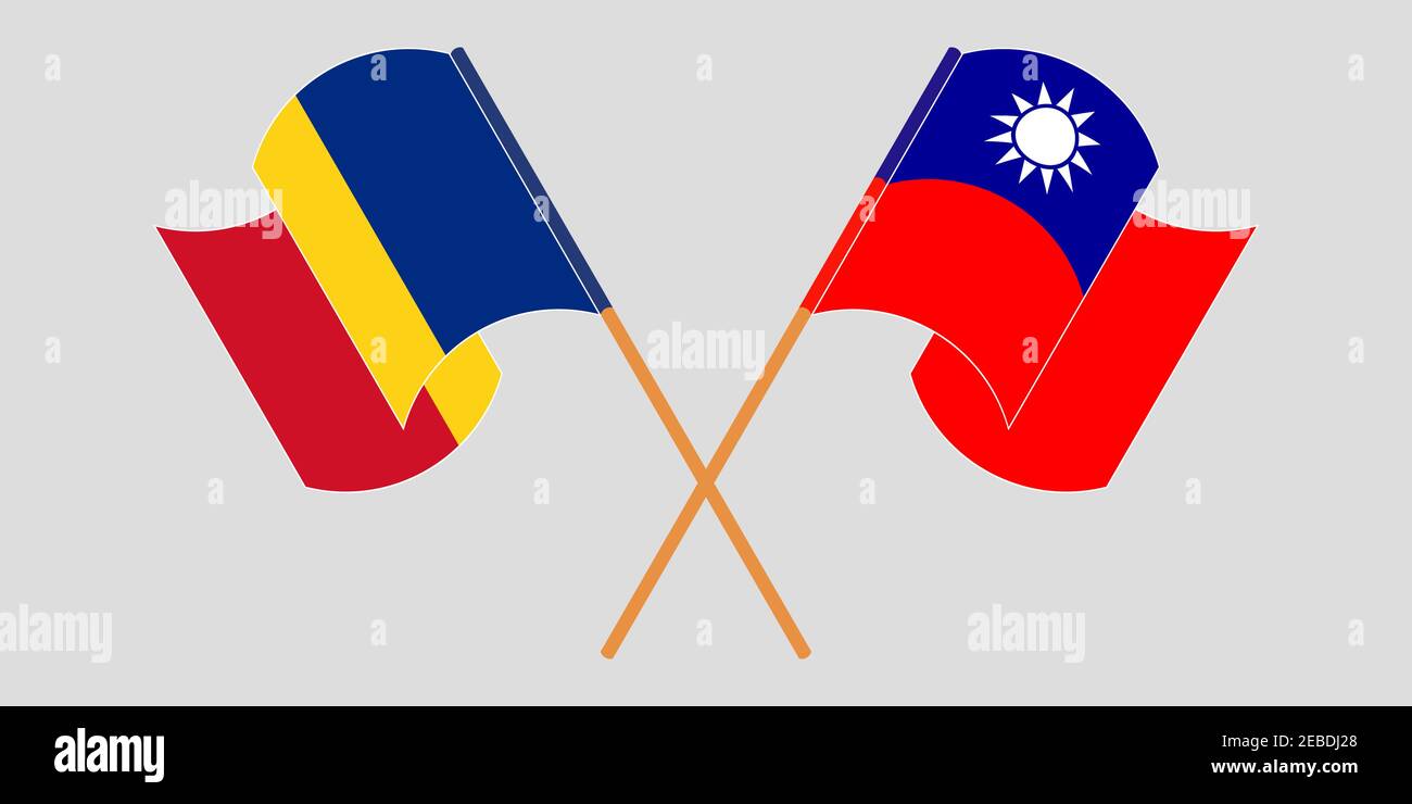 Bandiere incrociate e sventolanti di Romania e Taiwan. Illustrazione vettoriale Illustrazione Vettoriale