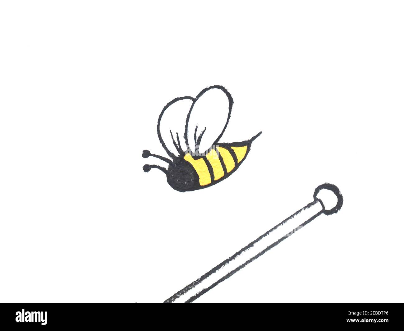 Disegno di un'ape di miele e di un bicchiere di miele sopra sfondo bianco Foto Stock