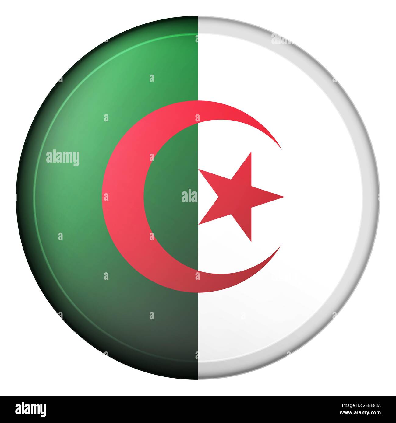 Palla di vetro con bandiera di Algeria. Sfera rotonda, icona modello. Simbolo nazionale algerino. Sfera realistica lucida, illustrazione vettoriale astratta 3D Illustrazione Vettoriale