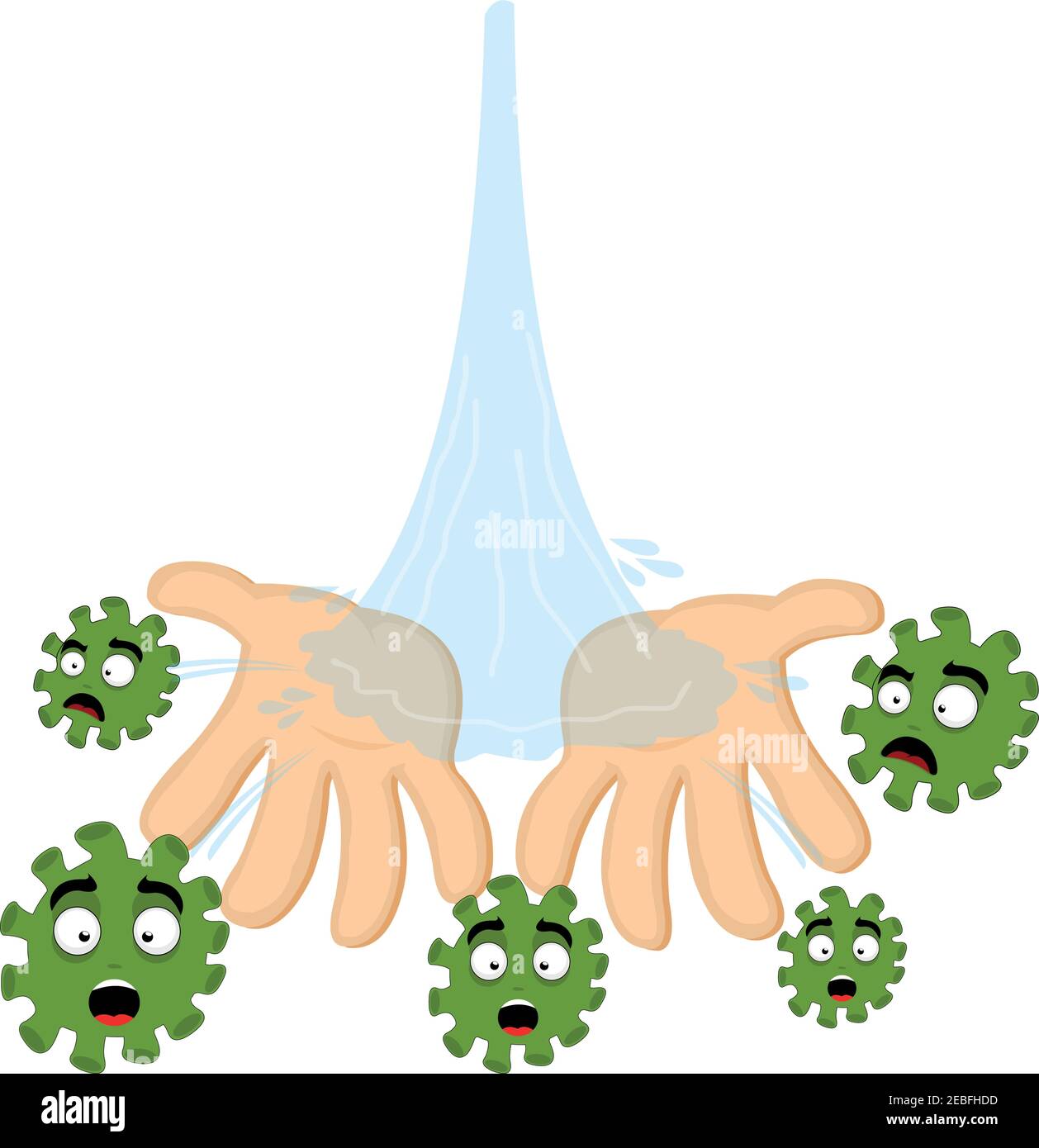 Illustrazione vettoriale di un lavaggio delle mani con acqua, contro il virus covid-19 Illustrazione Vettoriale