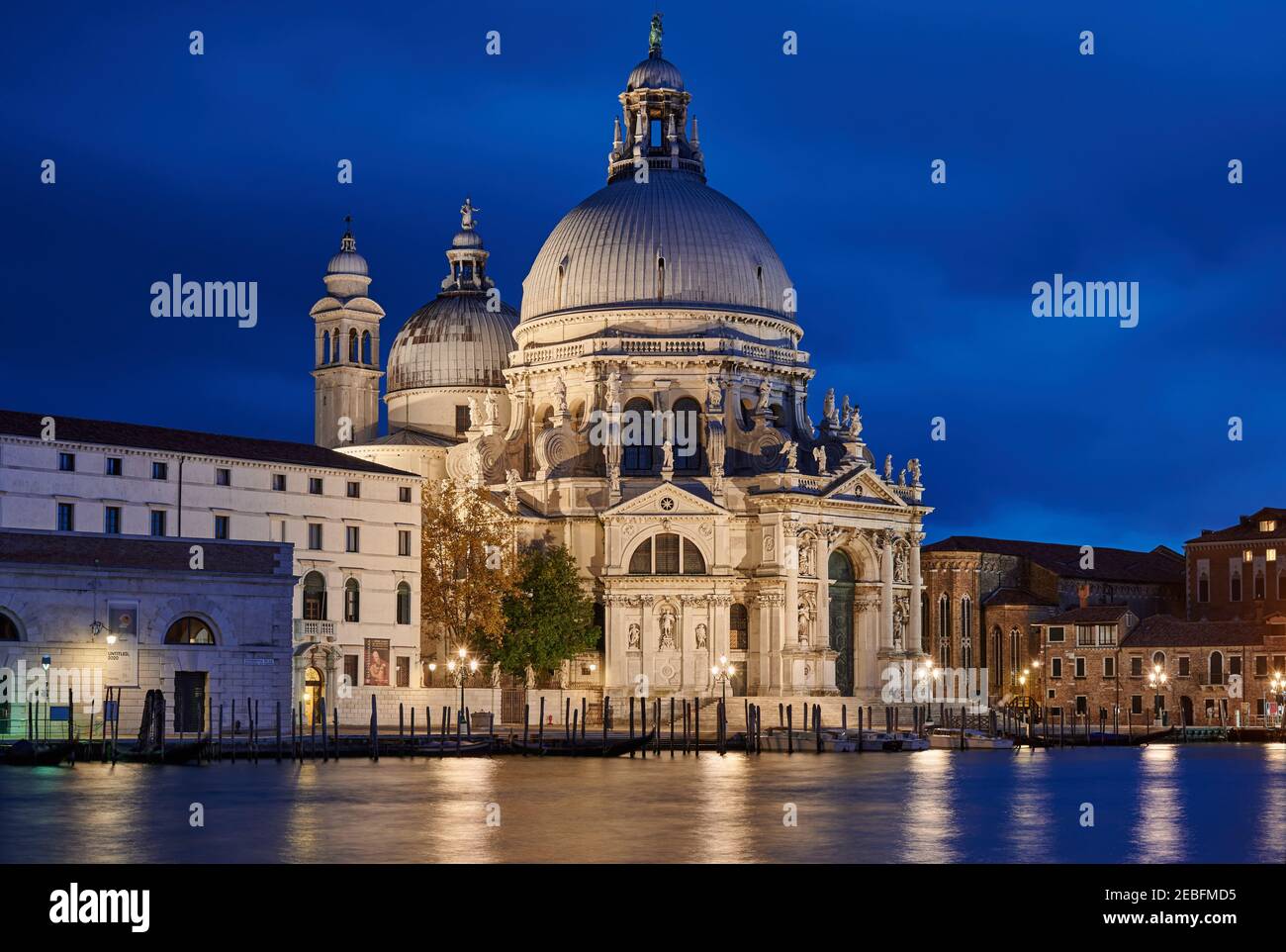 Foto notturna della Basilica illuminata di Santa Maria della Salute, Venezia, Veneto, Italia Foto Stock