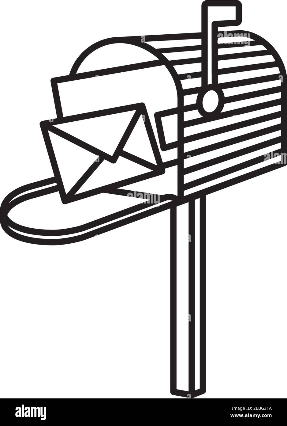 Mailbox classica in alluminio americano aperto con lettere all'interno della linea vettoriale Icona per il World Post Day del 9 ottobre Illustrazione Vettoriale