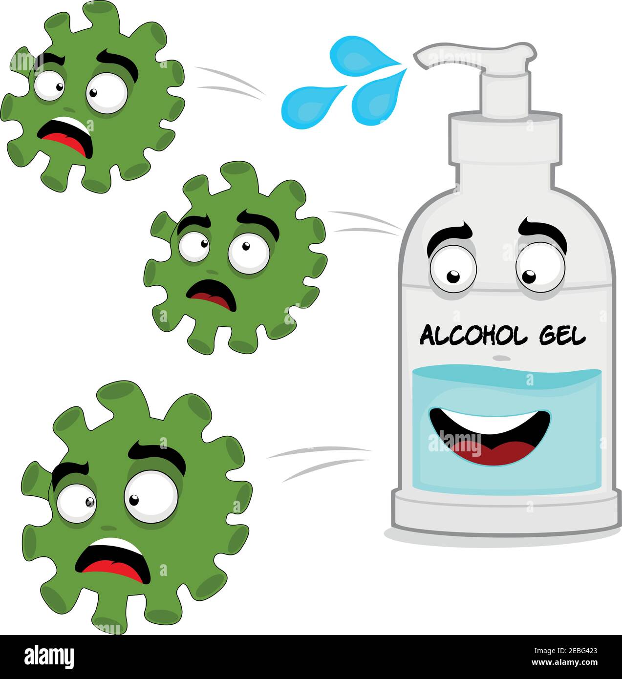 Illustrazione vettoriale di gel di alcool e coronavirus Illustrazione Vettoriale