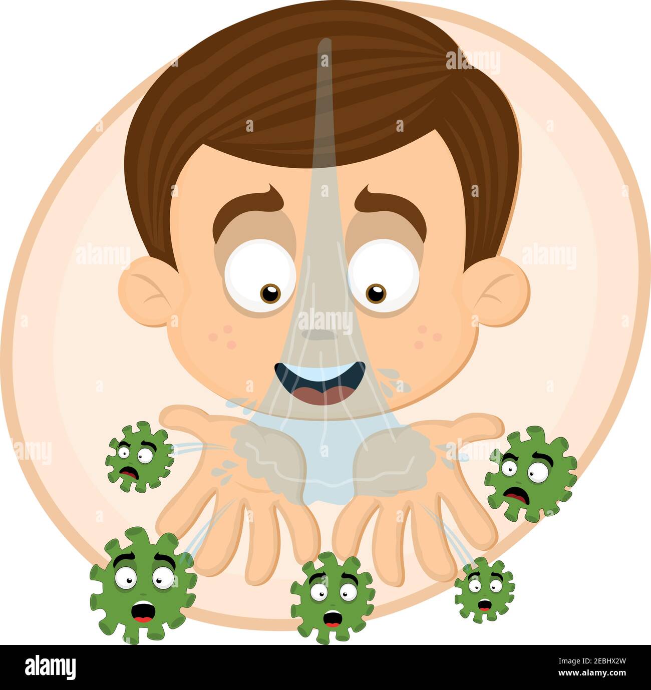 Illustrazione vettoriale di un ragazzo che si lava le mani, evitando il coronavirus Illustrazione Vettoriale