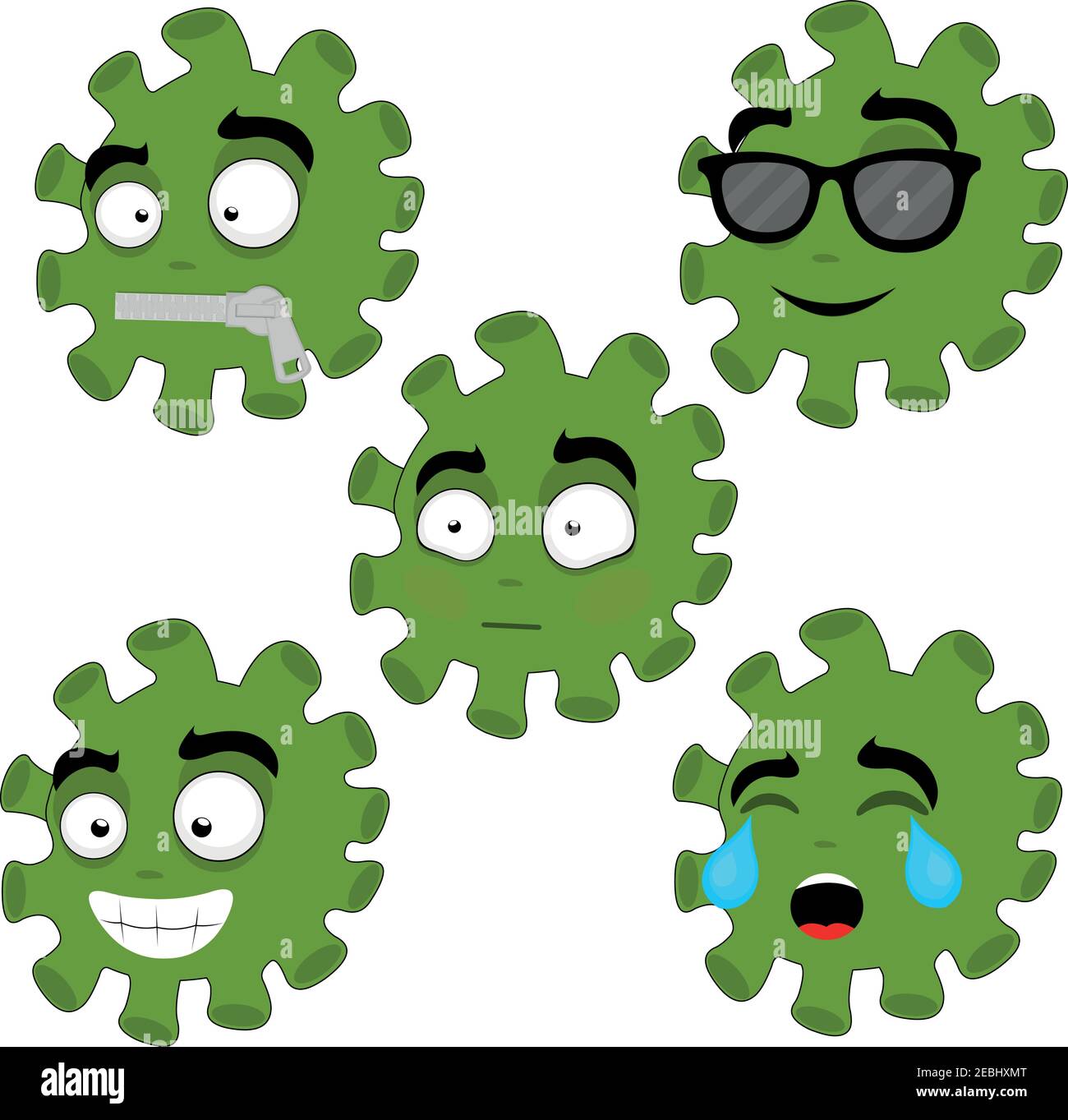 Illustrazione vettoriale di emoticon di coronavirus cartoon con diverse espressioni Illustrazione Vettoriale