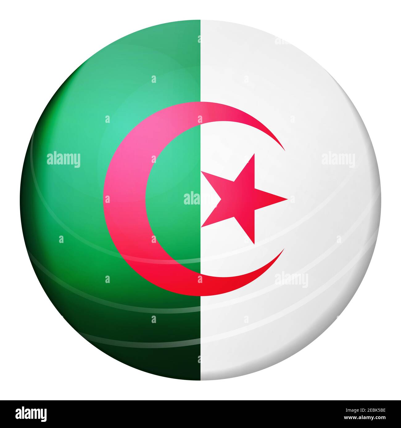 Palla di vetro con bandiera di Algeria. Sfera rotonda, icona modello. Simbolo nazionale algerino. Sfera realistica lucida, illustrazione vettoriale astratta 3D Illustrazione Vettoriale
