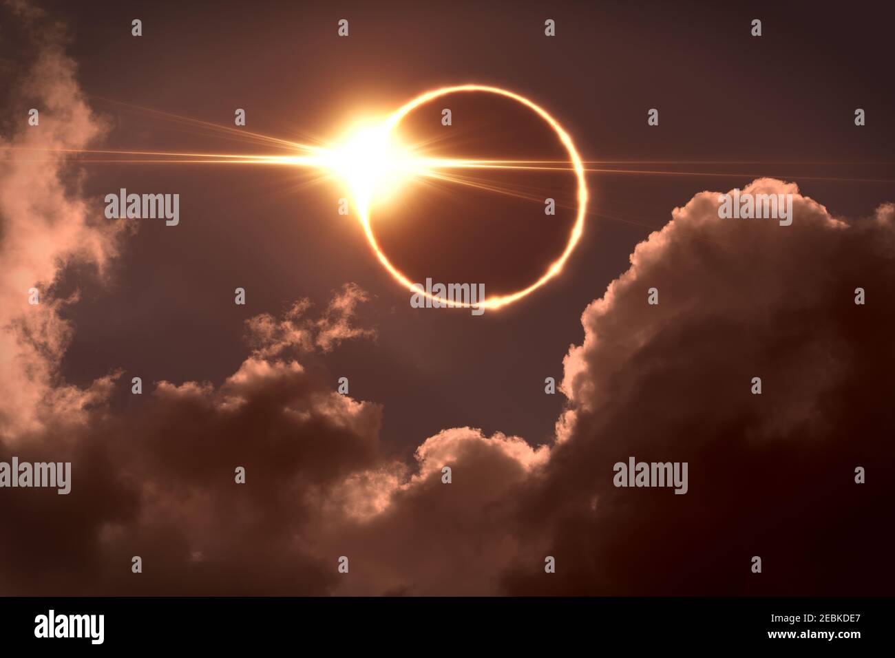 Eclissi totale del Sole. La luna copre il sole in un'eclissi solare. Foto Stock