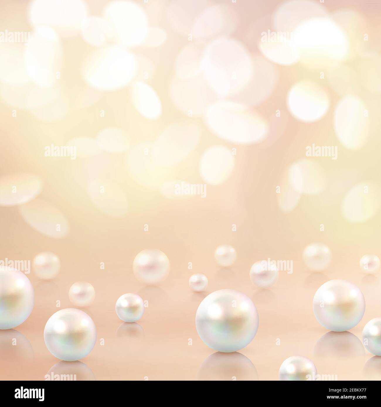 Sfondo perlato con perle di forma diversa sulla parte superiore di superficie in cristallo con bokeh decorativo flecks vettoriale illustrazione Illustrazione Vettoriale