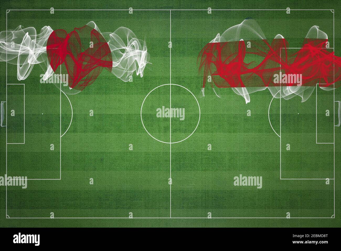 Giappone vs Costa Rica Soccer Match, colori nazionali, bandiere nazionali, campo di calcio, gioco di calcio, concetto di competizione, Copia spazio Foto Stock