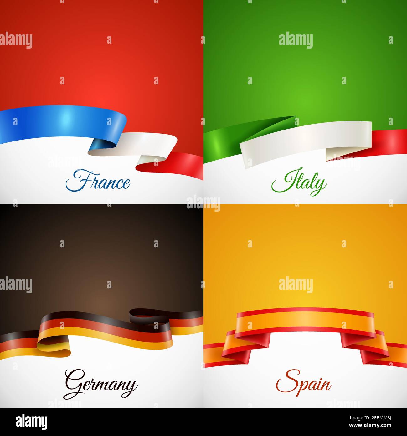 Icone di concetto della barra multifunzione per la progettazione di bandiere impostate con Francia Italia Germania E Spagna simboli piatta isolato vettore illustrazione Illustrazione Vettoriale