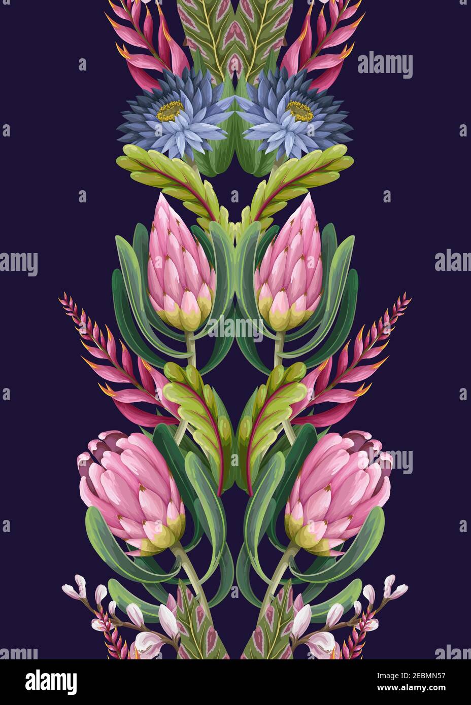 Bordo con fiori di proteas. Stampa vettoriale floreale alla moda. Illustrazione Vettoriale