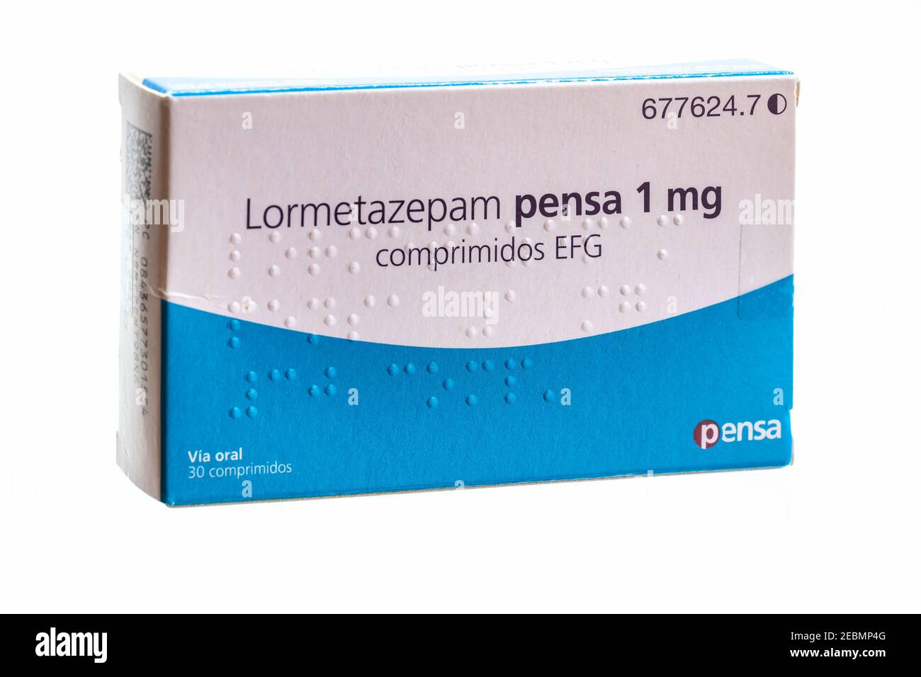 Huelva, Spagna-Febbraio 12,2021: Lormetazepam dal laboratorio di Pensa. Lormetazepam è considerato una benzodiazepina ipnotica ed è ufficialmente indicato f Foto Stock