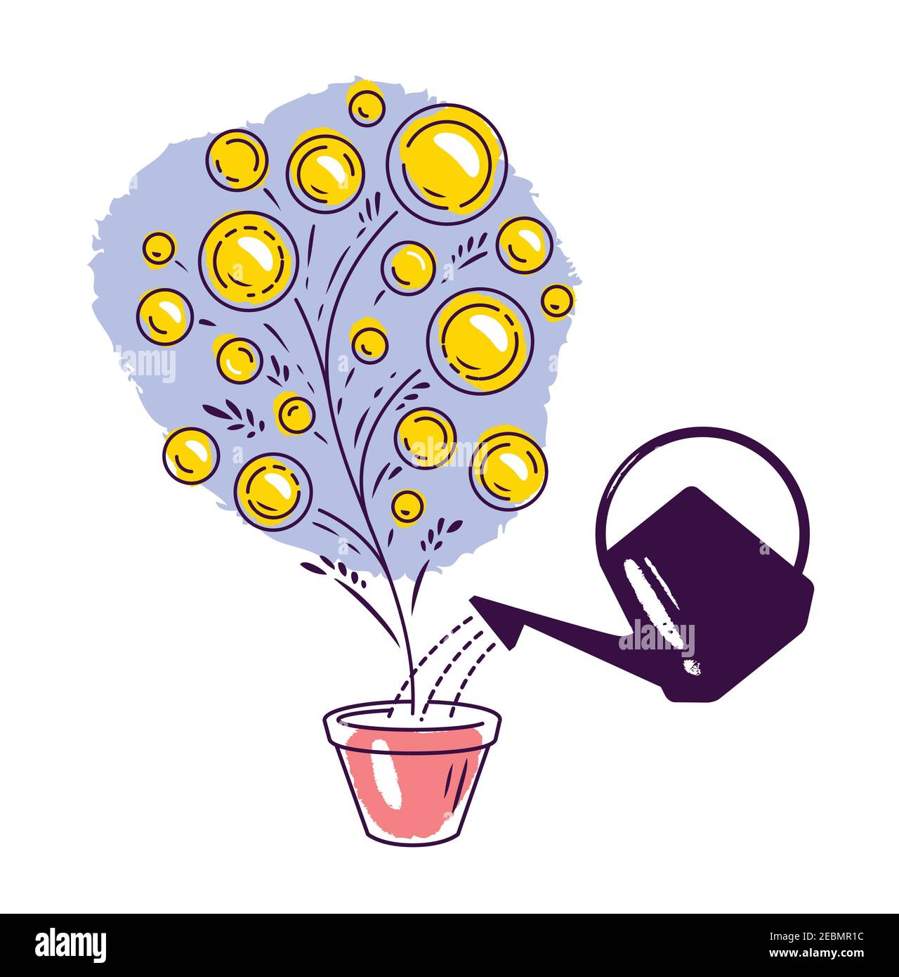 Soldi che annaffiano l'albero può. Business, vettore di concetto di finanza Illustrazione Vettoriale