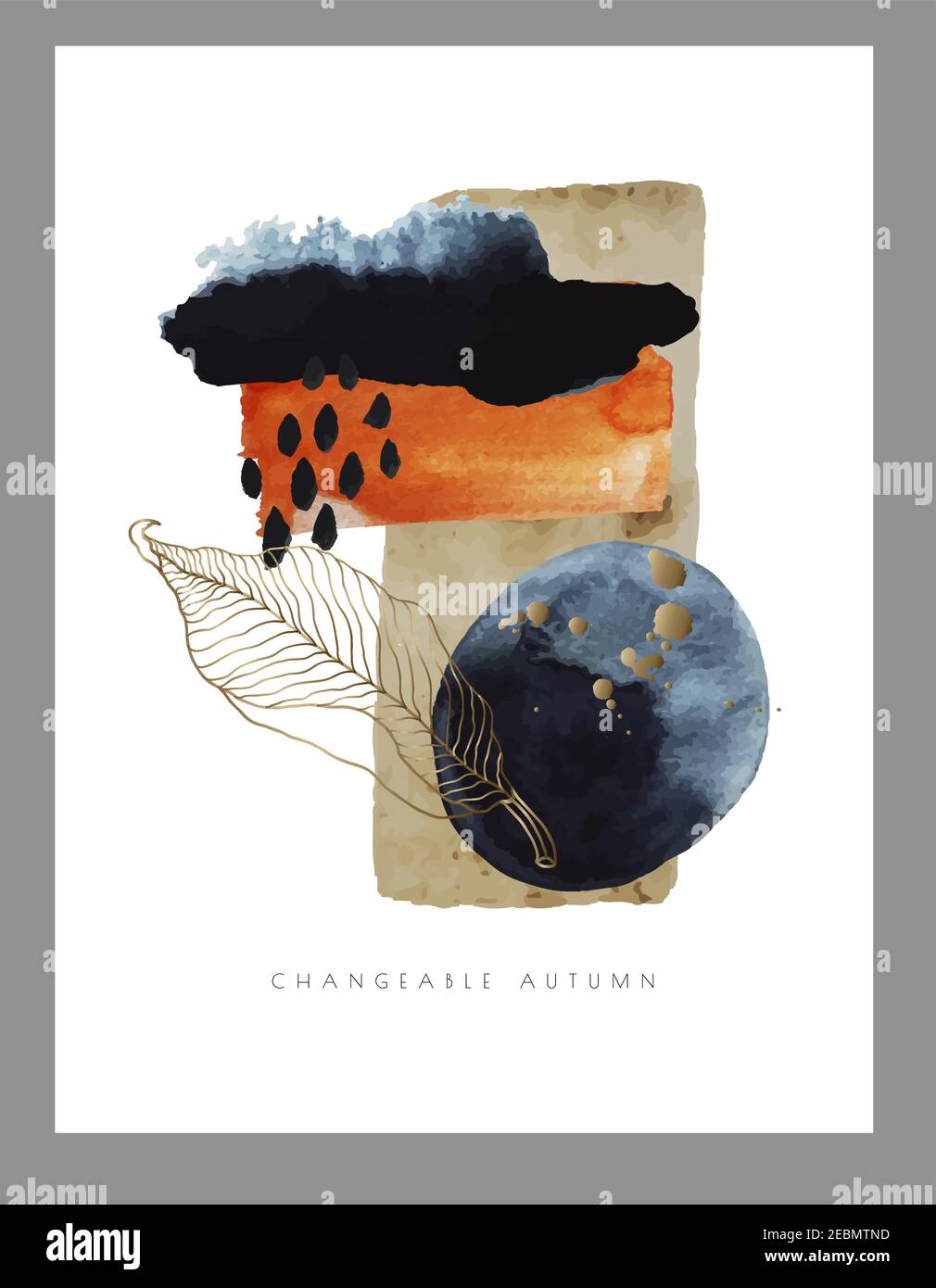 Composizione astratta con blot acquerello, linee e cerchio. Vettore. Illustrazione Vettoriale