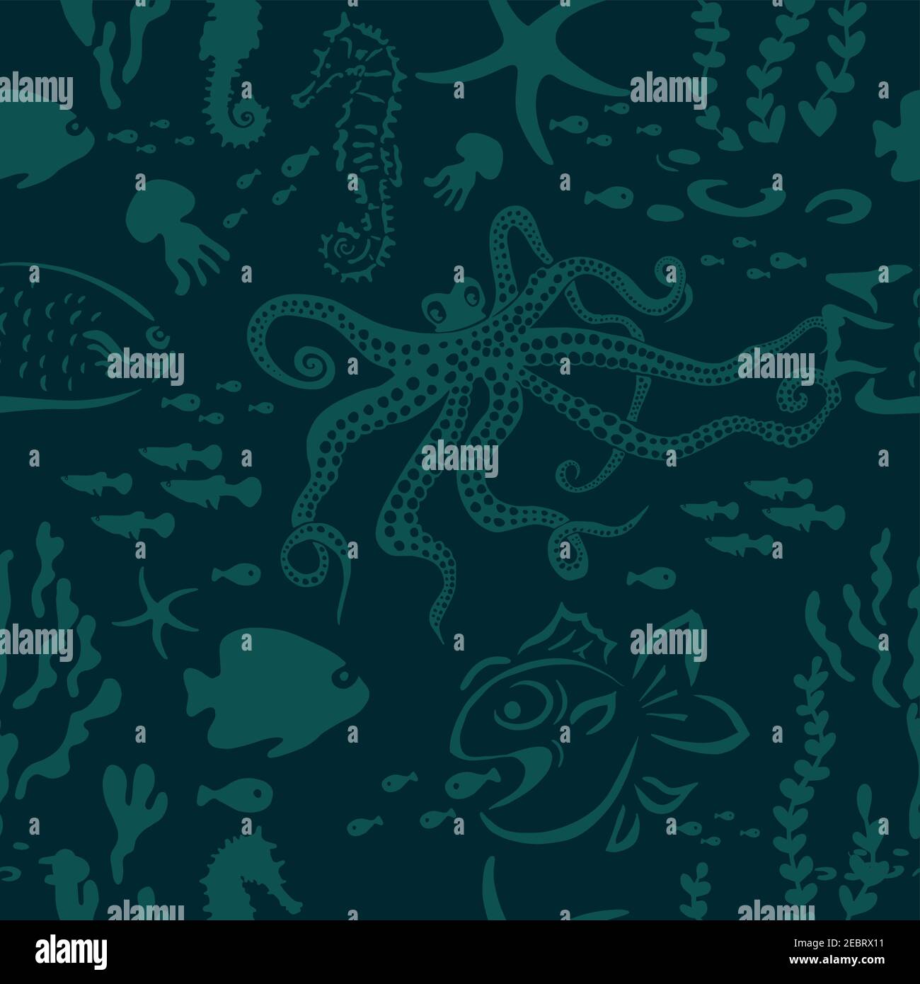 Animali marini blu senza cuciture modello. Illustrazione vettoriale Illustrazione Vettoriale