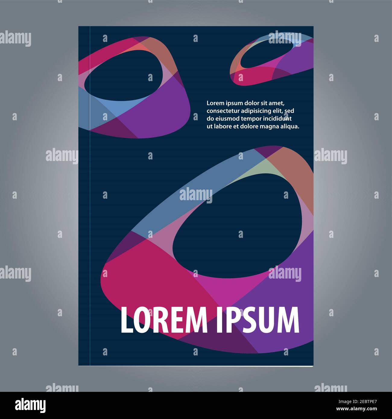 Copertina astratta per libro, brochure o catalogo con forme di colore arrotondate su sfondo blu scuro. Layout vettoriale Illustrazione Vettoriale