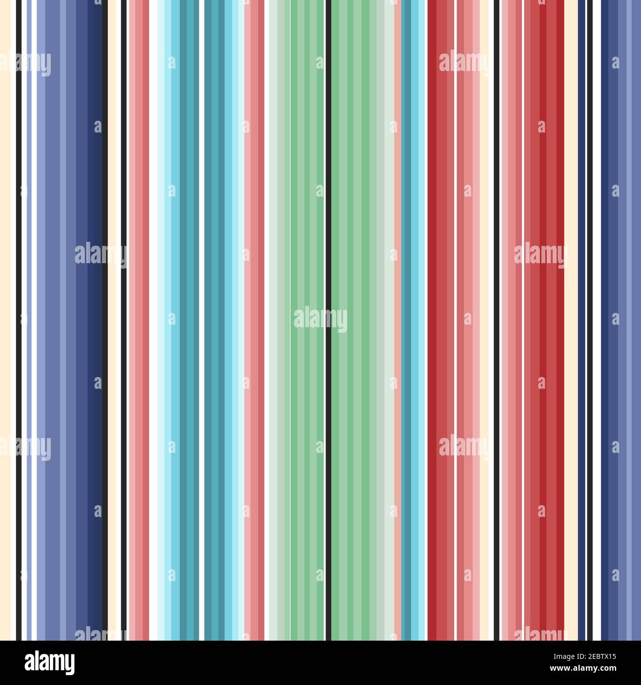 Serape motivo senza cuciture di strisce multicolore in stile messicano tradizionale. Strisce luminose e vibranti nei colori verde rosso arancio blu per carta da parati avvolgente tessuto carnevali etnici maya Foto Stock