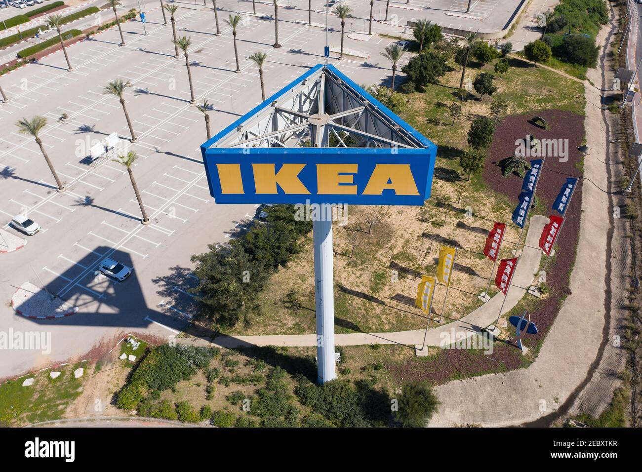 Classico IKEA mega segno, vista aerea. Foto Stock