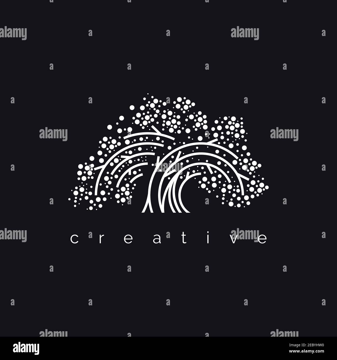 Modello vettoriale di illustrazione del simbolo del disegno elegante del logo ad albero Illustrazione Vettoriale