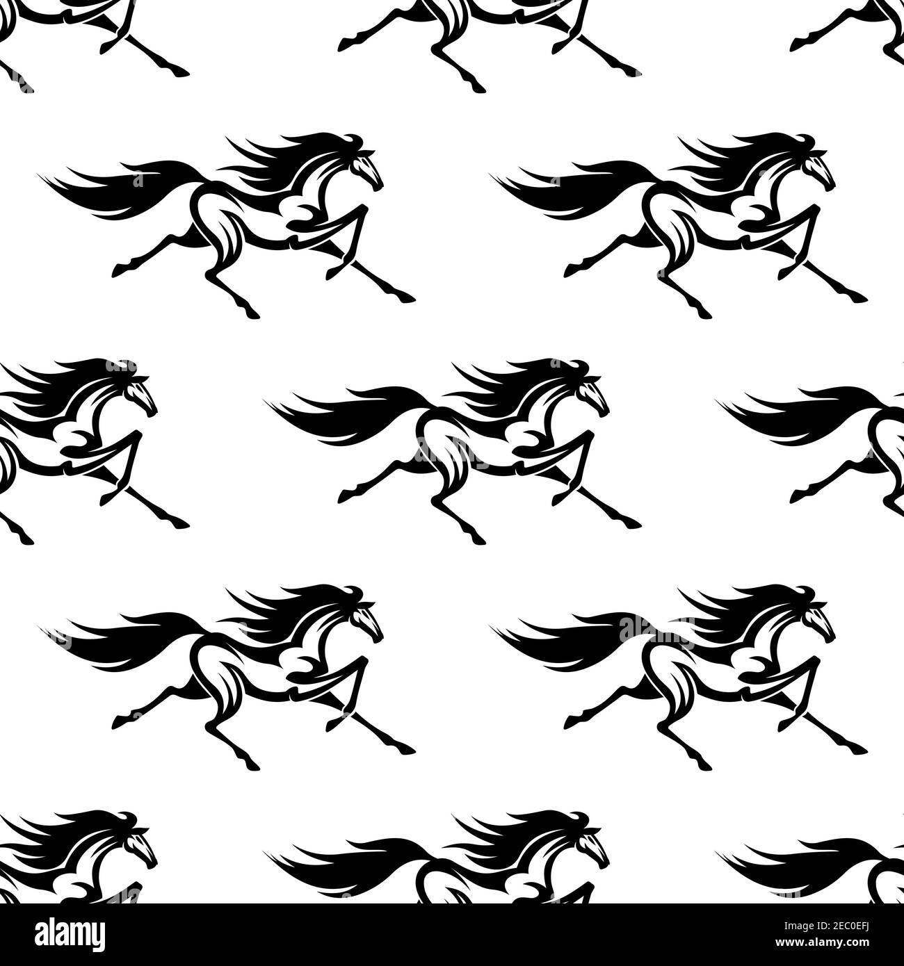Sfondo equestre bianco e nero per accessori sportivi o interni design con motivo senza cuciture di cavalli aggraziati pancing Illustrazione Vettoriale