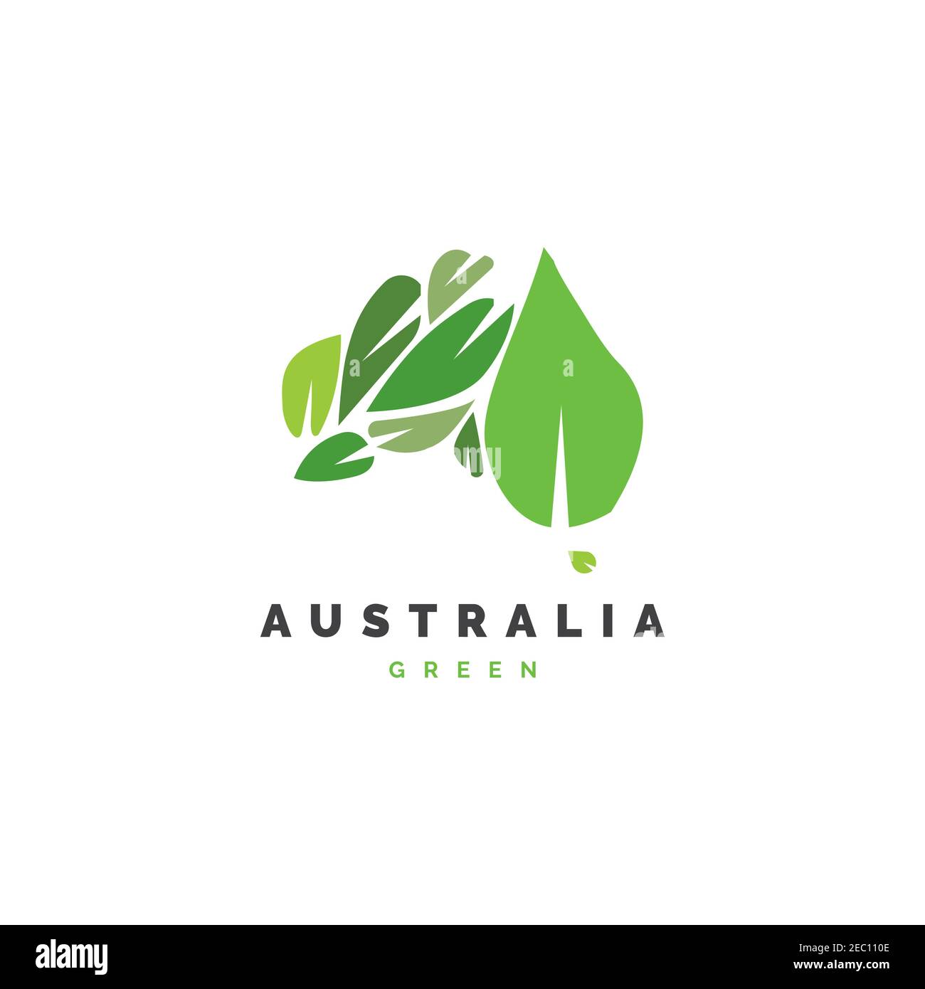 Mappa australiana con logo simbolo foglia disegno modello vettoriale illustrazione Illustrazione Vettoriale