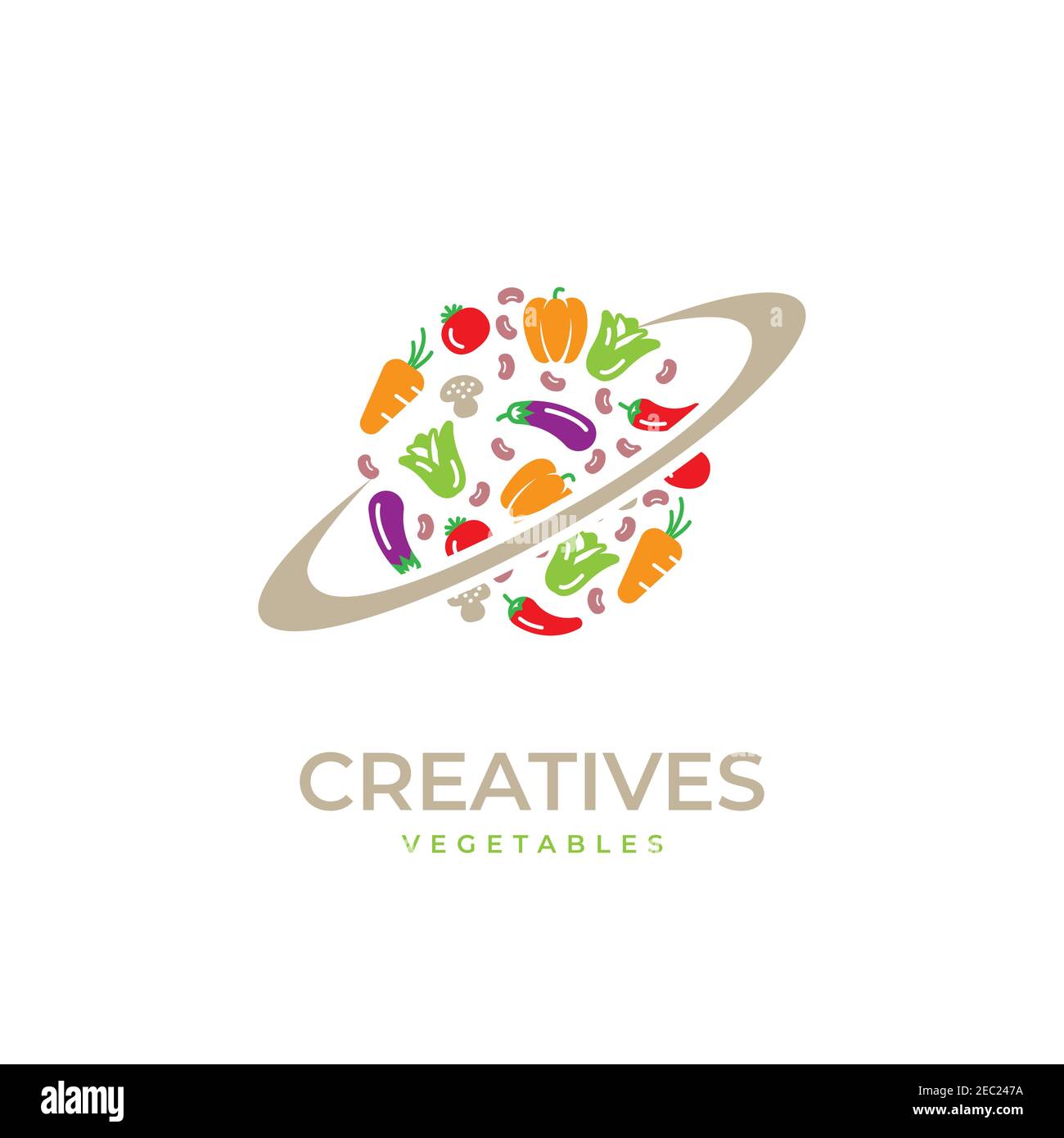 Modello vettoriale disegno logo illustrazione pianeta vegetale Illustrazione Vettoriale