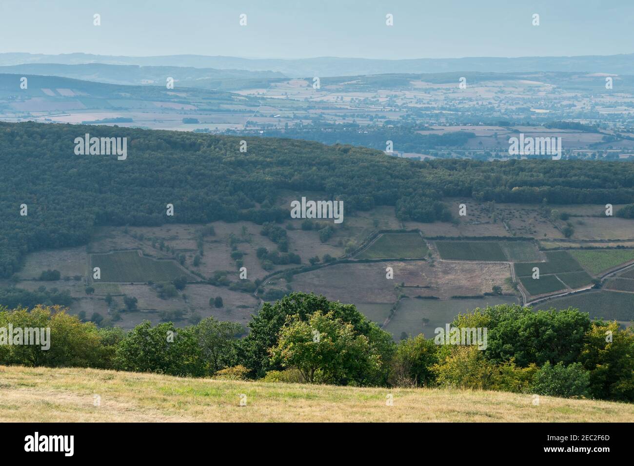 Vista panoramica della Borgogna. Borgogna, Francia. Paesaggio di colline, boschi e prati Foto Stock