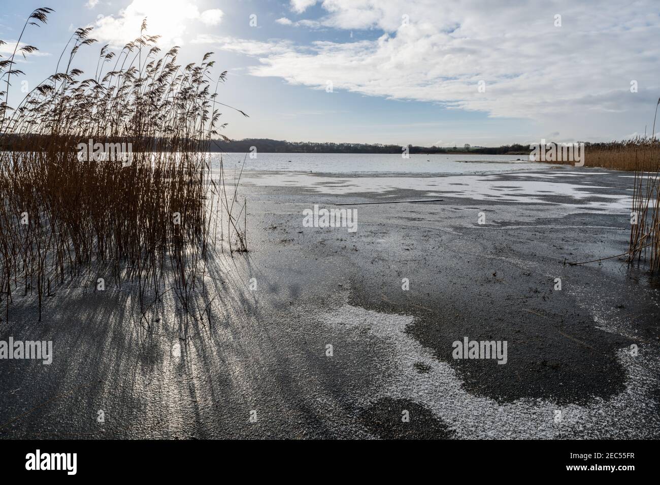 Scene intorno al lago artificiale di Wintersett in inverno Foto Stock