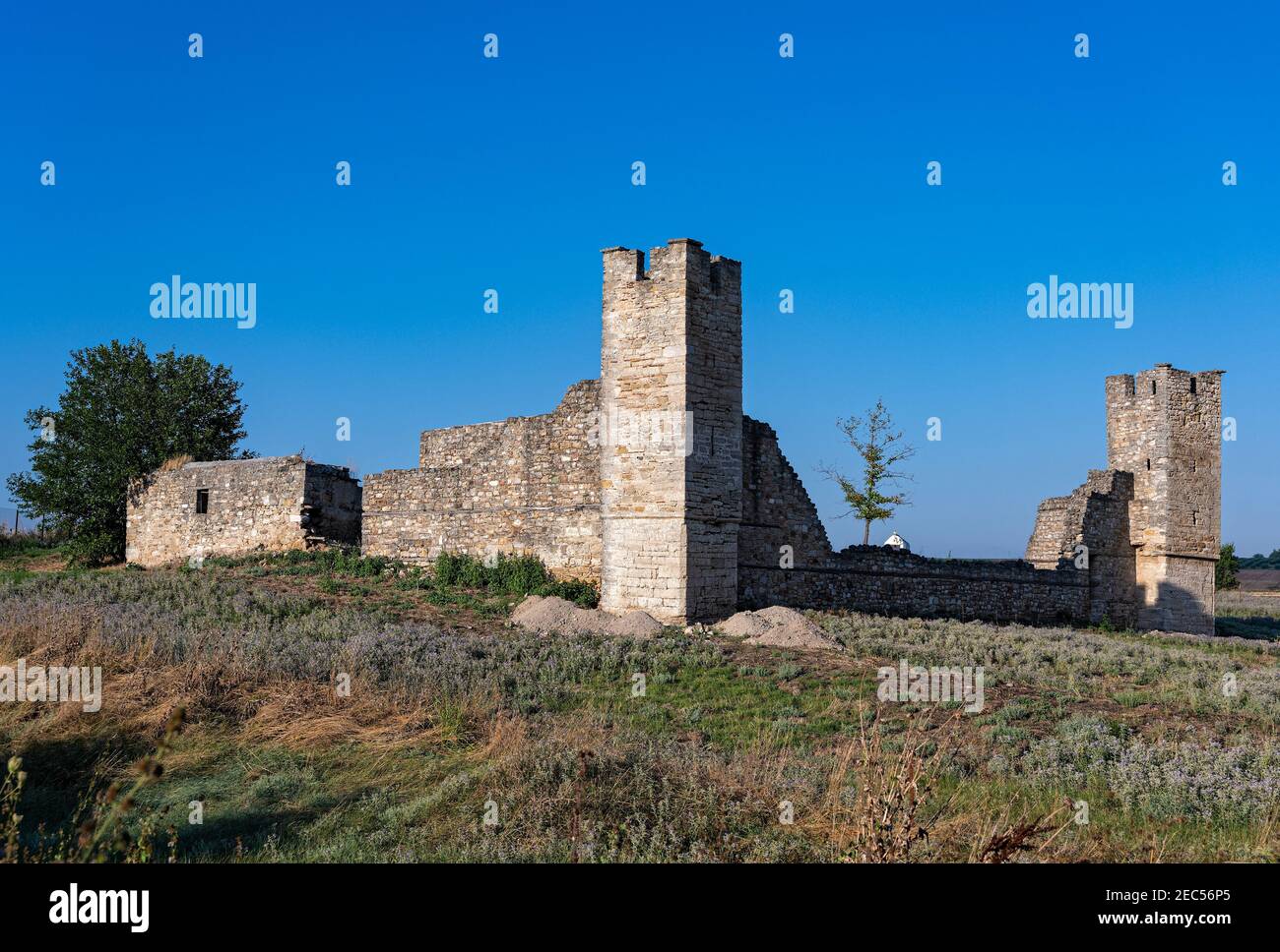 La dipendenza in rovina o Metochi del monastero di Agia Anastasia, una volta parte del villaggio ora scomparso Kritziana a Halkidiki, Grecia, costruito come una colofa Foto Stock