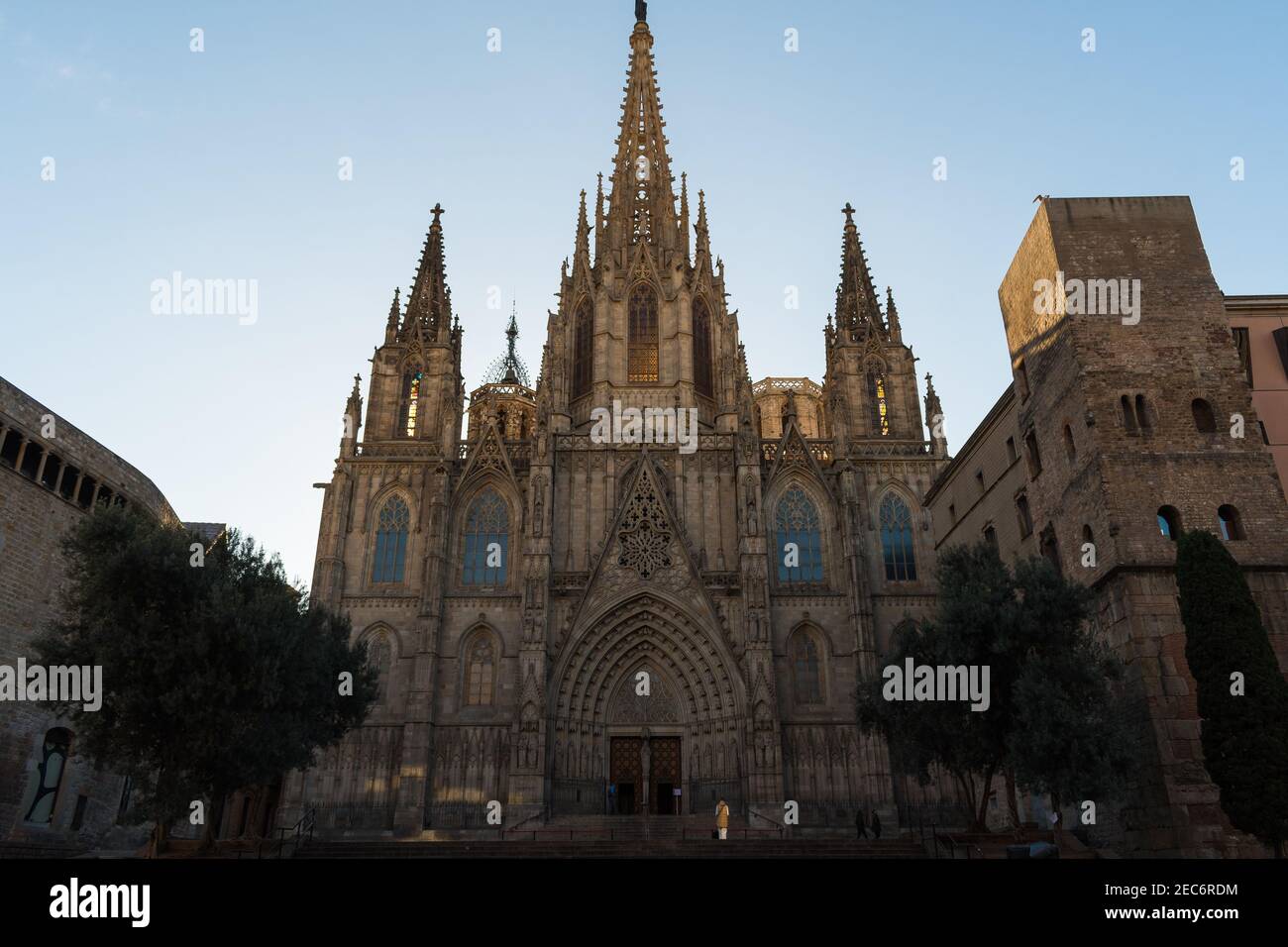 Facciata della Cattedrale di Santa Eulalia, Barcellona Foto Stock