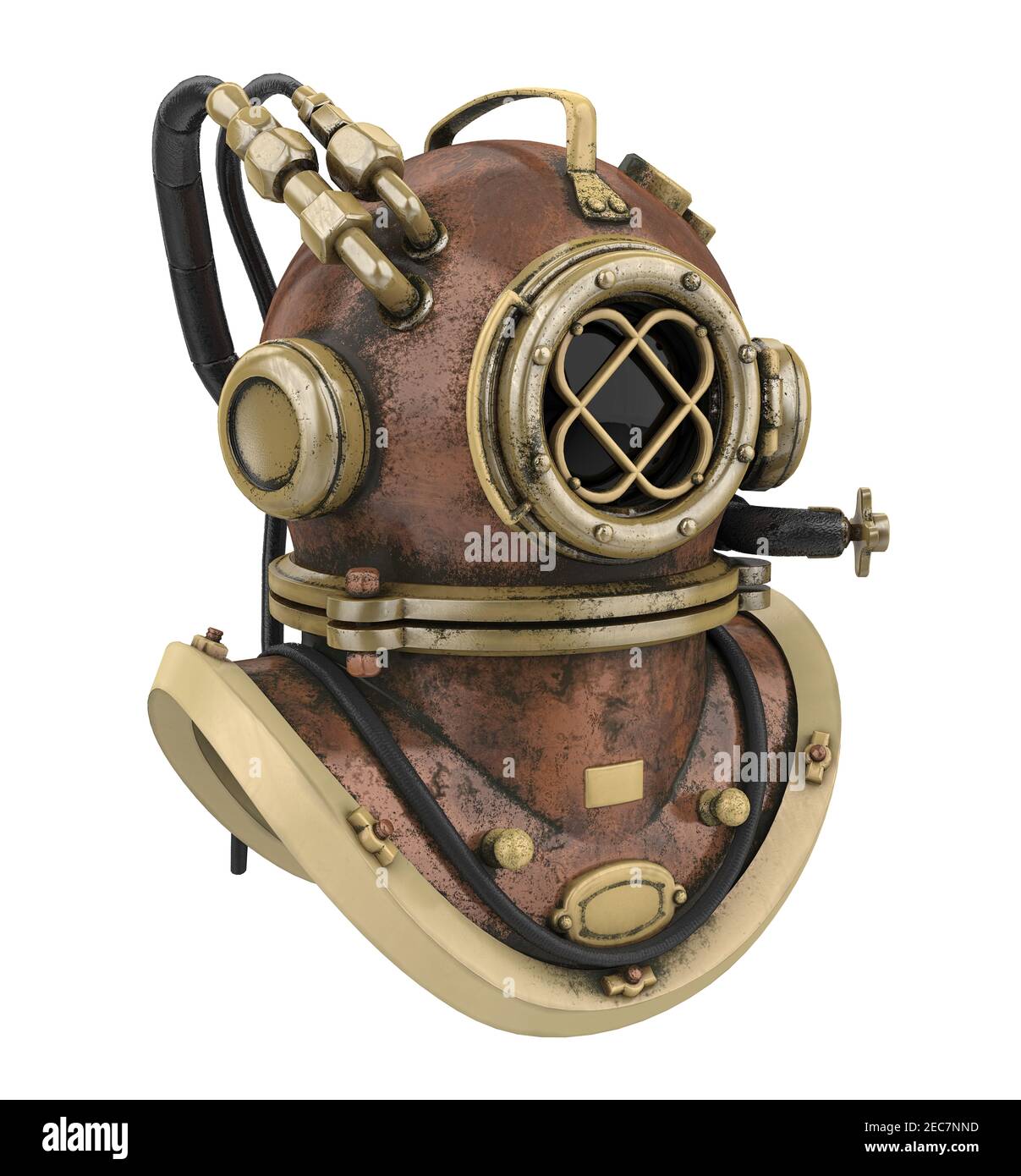 Vecchio casco subacqueo isolato Foto stock - Alamy