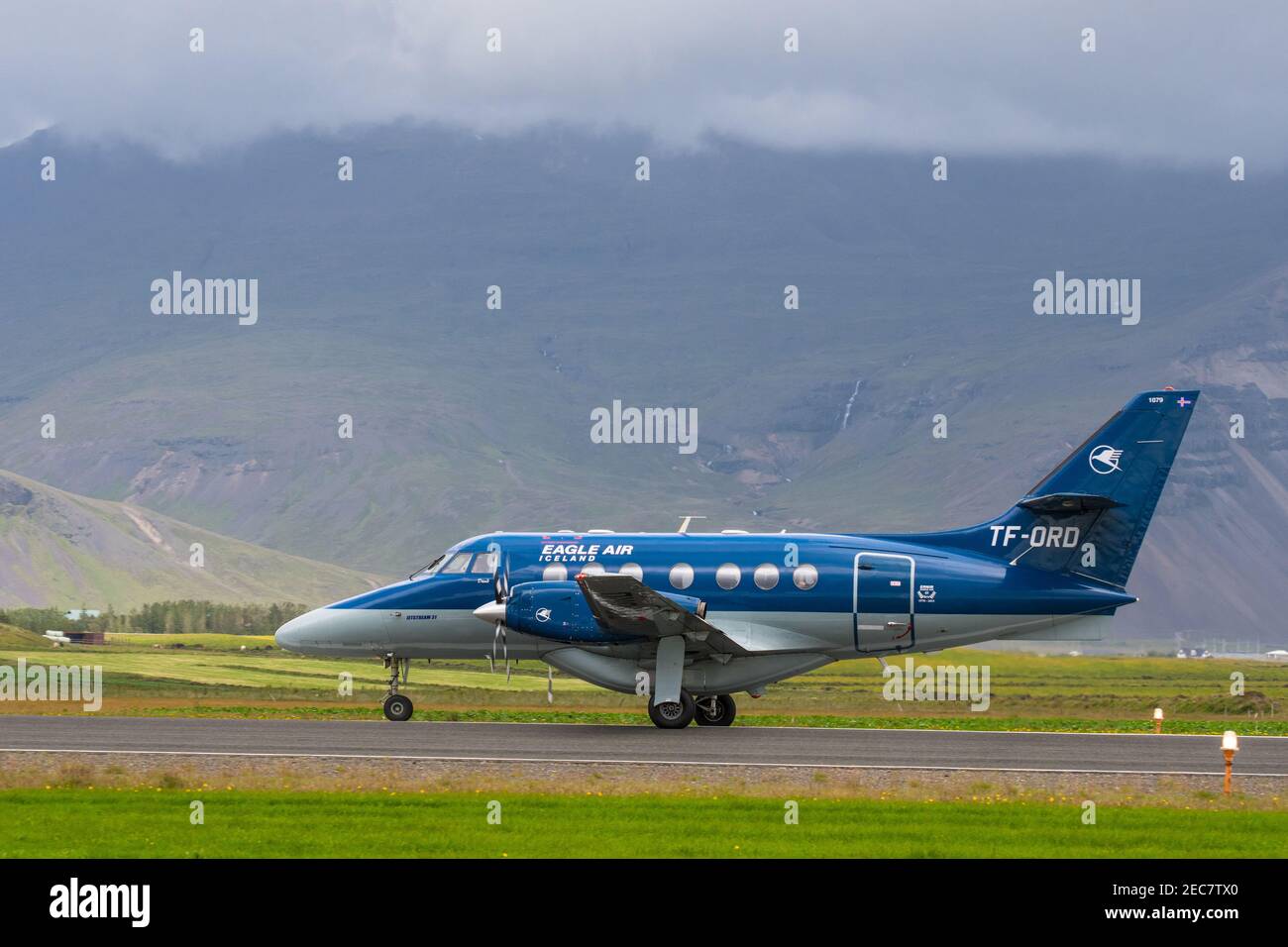 Hofn i Hornafirdi, Islanda - Luglio 29. 2018: Eagle Air Jetstream 31 TF-ord Taxiing presso l'aeroporto di Hornafjordur Foto Stock