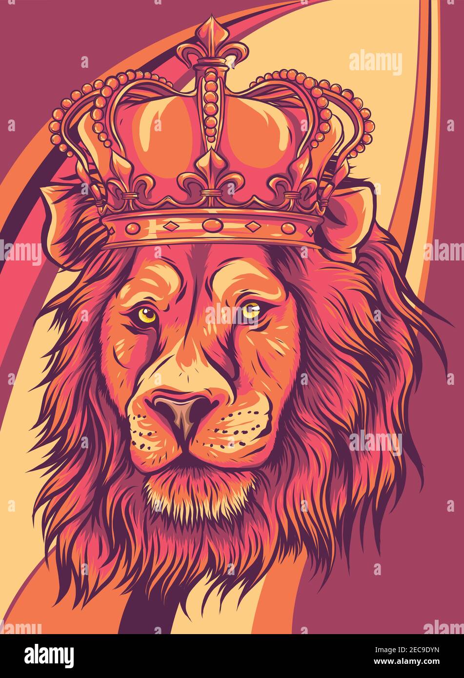 Testa di un leone con un'illustrazione vettoriale a corona Immagine e  Vettoriale - Alamy
