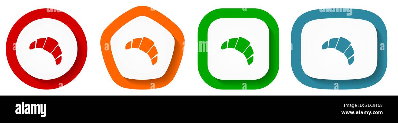 Set di icone vettoriali croissant, pulsanti di design piatto su sfondo bianco Illustrazione Vettoriale