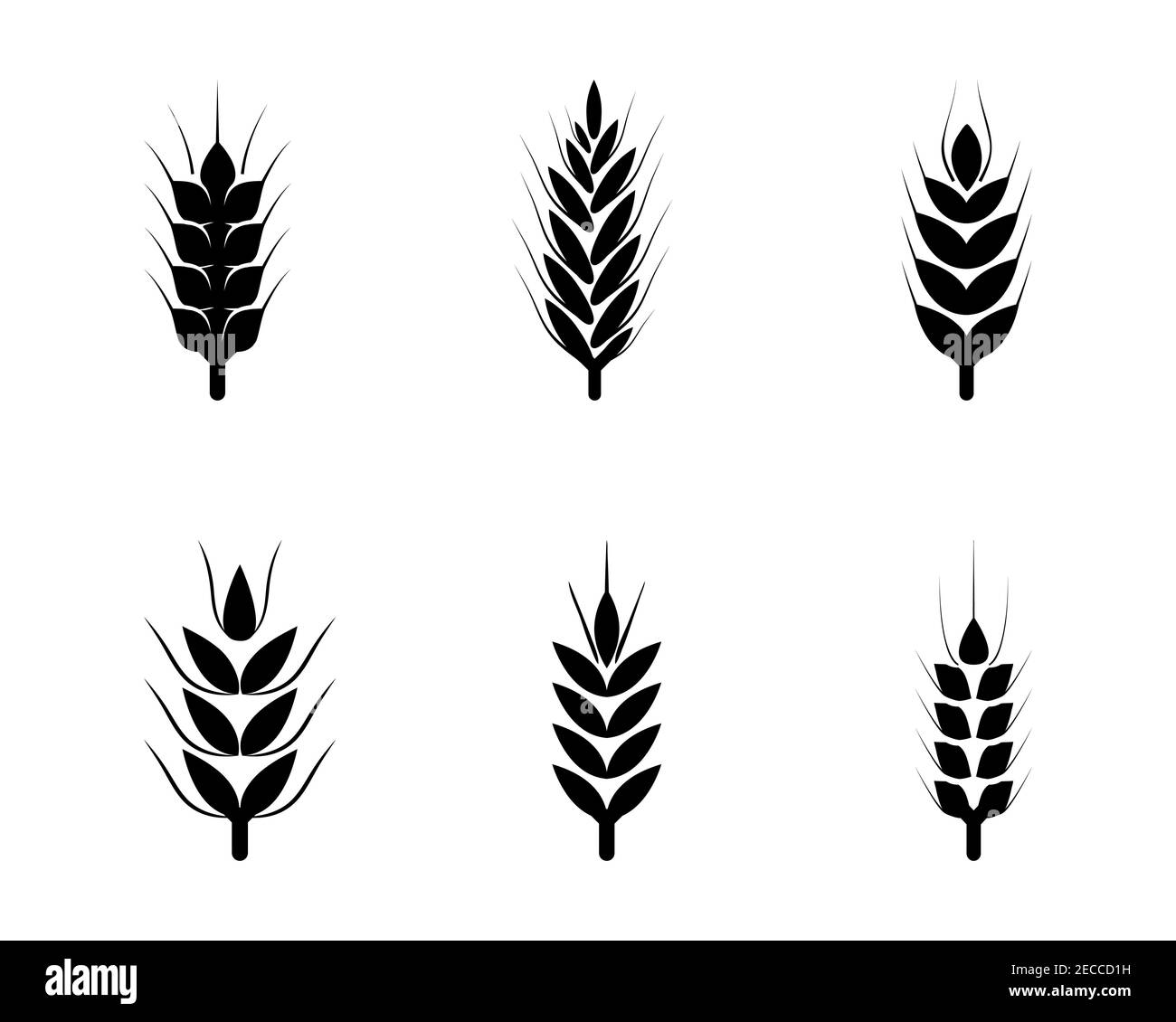 nero astratto orecchie di grano disegnate a mano set. Illustrazione Vettoriale