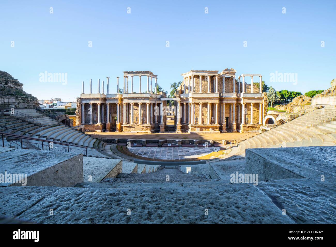 Porticus post SCAENAM Merida teatro romano. Uno dei siti archeologici più grandi e estesi d'Europa. Extremadura, Spagna Foto Stock