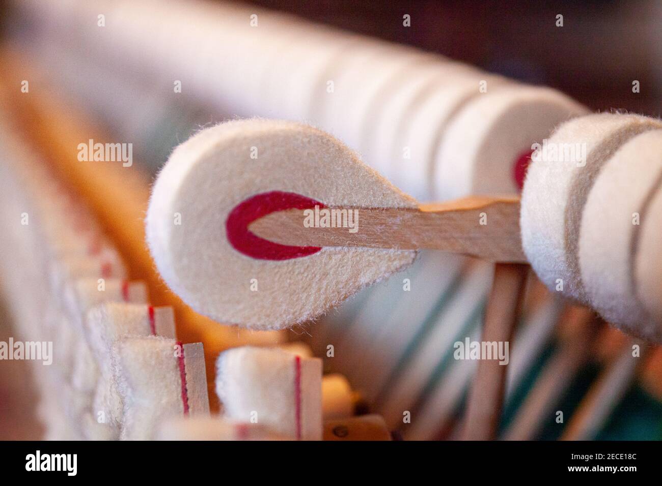Martello piano in azione. Closeup del martello a pianoforte. Feltro Foto  stock - Alamy