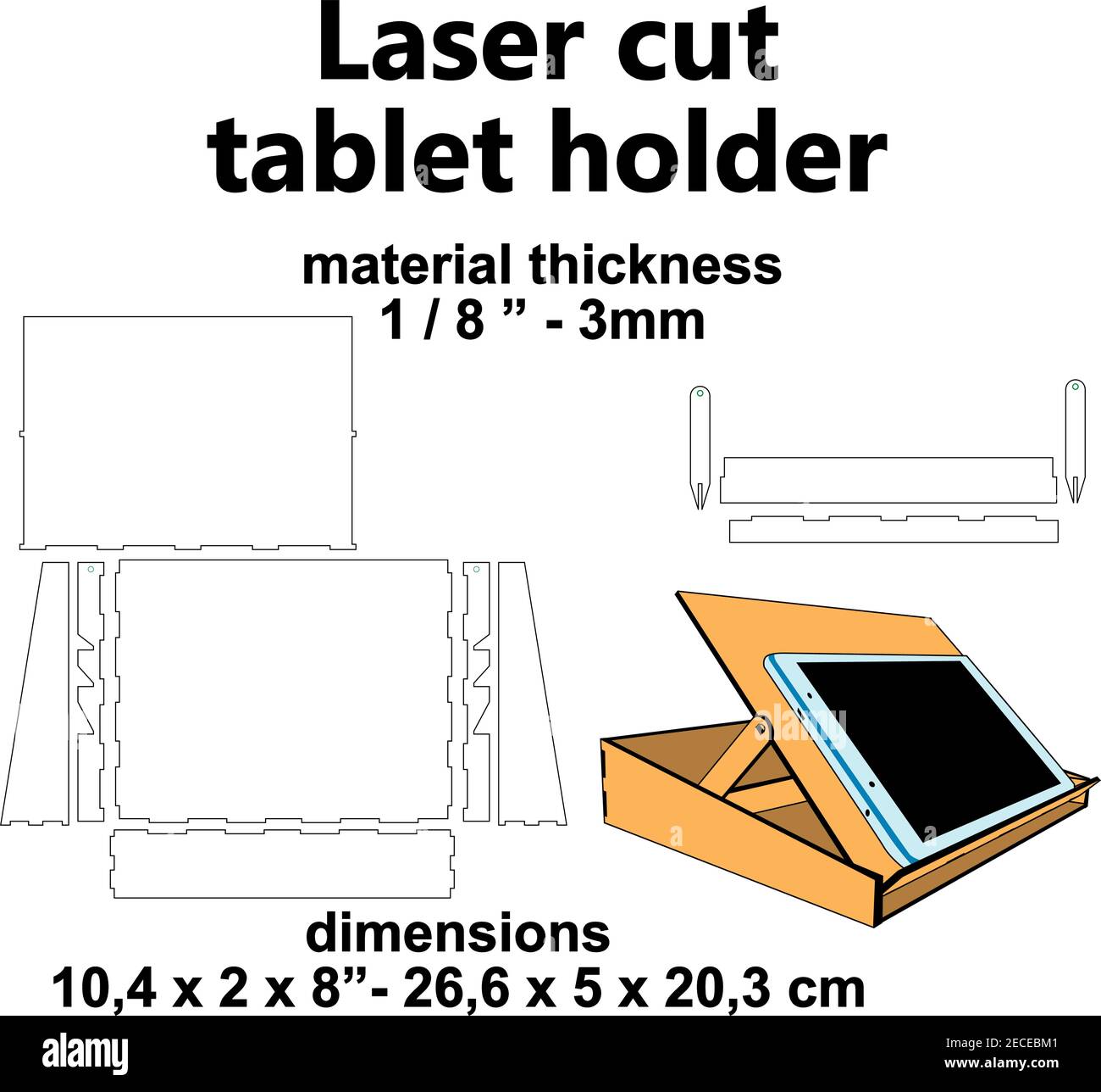 Taglio laser carta taglio laser telefono supporto per tablet Ufficio forniture modello vettoriale motivo legno compensato mdf disegno acrilico Illustrazione Vettoriale