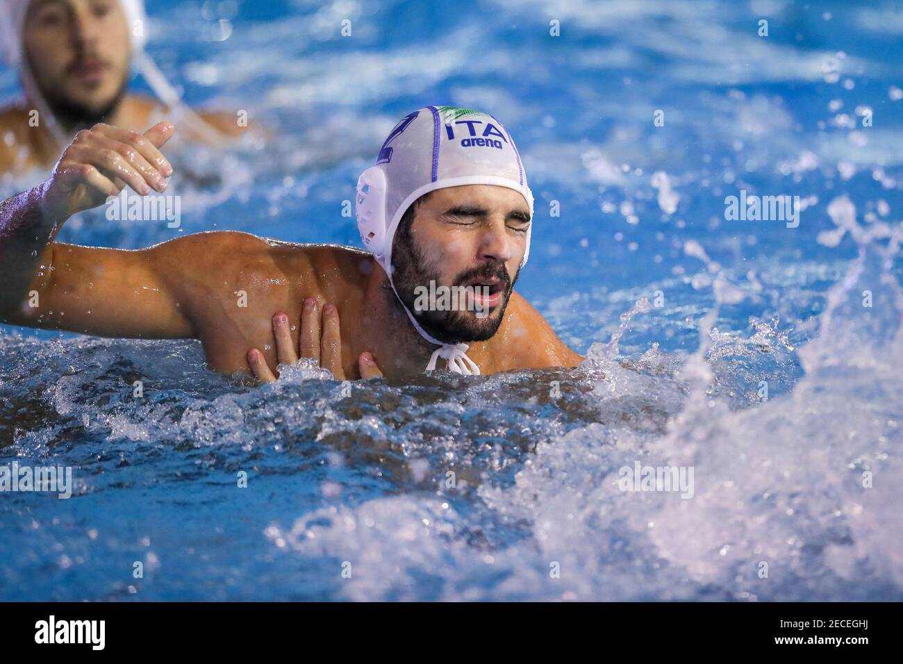 Francesco di Fulvio (Italia) durante la Frecciarossa Cup, Italia. , . vs Spagna, Waterpolo Nazionale Italiana a Roma, Italia, Febbraio 13 2021 (Foto di IPA/Sipa USA) Credit: Sipa USA/Alamy Live News Foto Stock