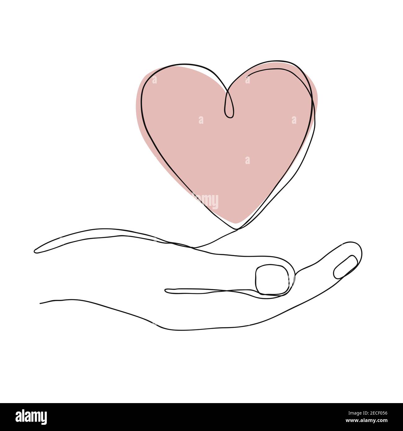 Disegno a linea continua singola di una mano che tiene un cuore su sfondo bianco. Illustrazione vettoriale moderna per il banner di San Valentino, il giorno del donatore o l'organo Illustrazione Vettoriale
