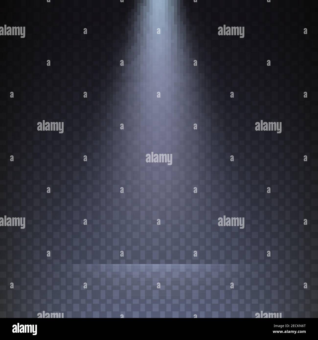 Raggi di luce su sfondo trasparente a scacchi. Modello del fascio del proiettore isolato su sfondo a scacchi. Illustrazione vettoriale. Illustrazione Vettoriale