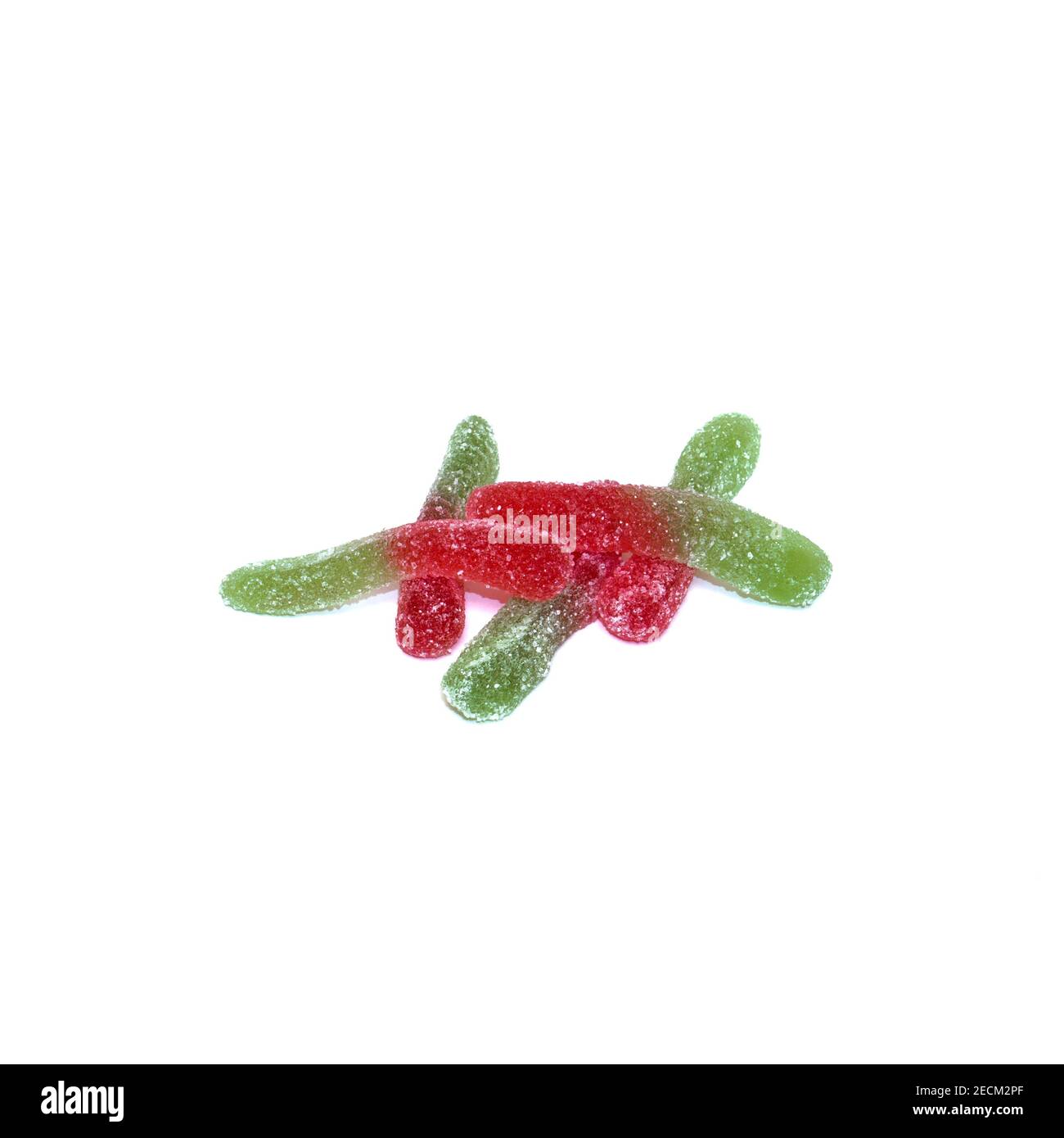 Dolci deliziosi. Vermi acide gelatinosi multicolore isolati su sfondo bianco. Foto Stock