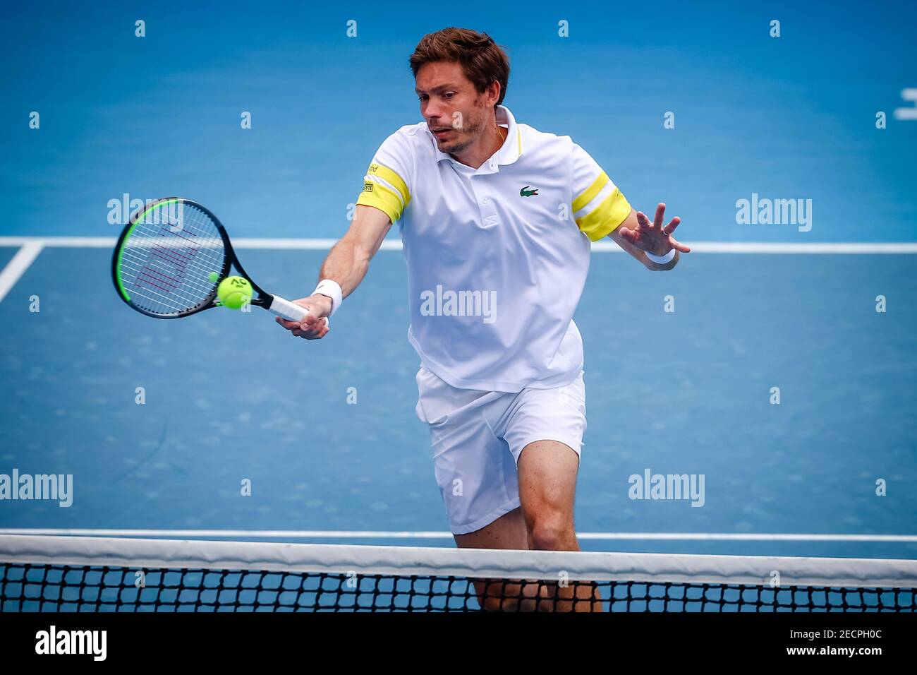 Nicolas Mahut (ATP 8) ha ritratto in azione durante una partita di tennis tra la coppia francese Mahut-Herbert e la coppia australiana Duckworth-Polmans, nella terza r Foto Stock