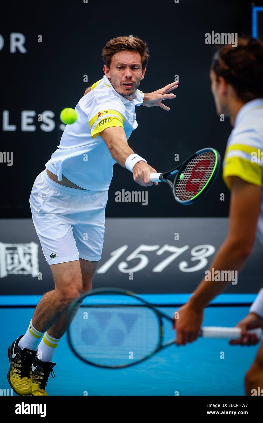 Nicolas Mahut (ATP 8) e Pierre-Hugues Herbert (ATP 84) Foto durante una partita di tennis tra la coppia francese Mahut-Herbert e. Coppia australiana Duckwort Foto Stock