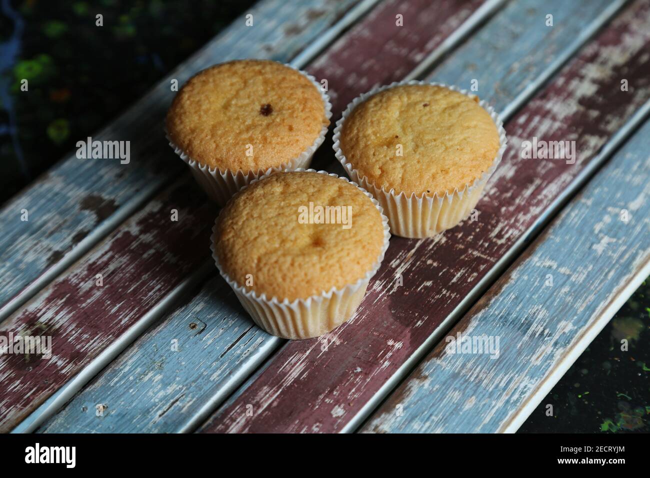 cupcakes su uno sfondo colorato. Cottura Foto Stock