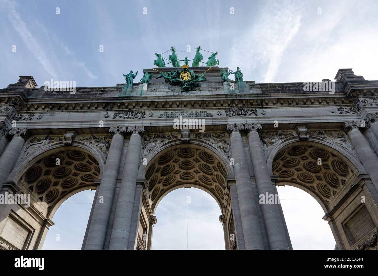 L'Arco di Trionfo nel Parco del Cinquantenario o Jubelpark a Bruxelles, Belgio. Foto Stock