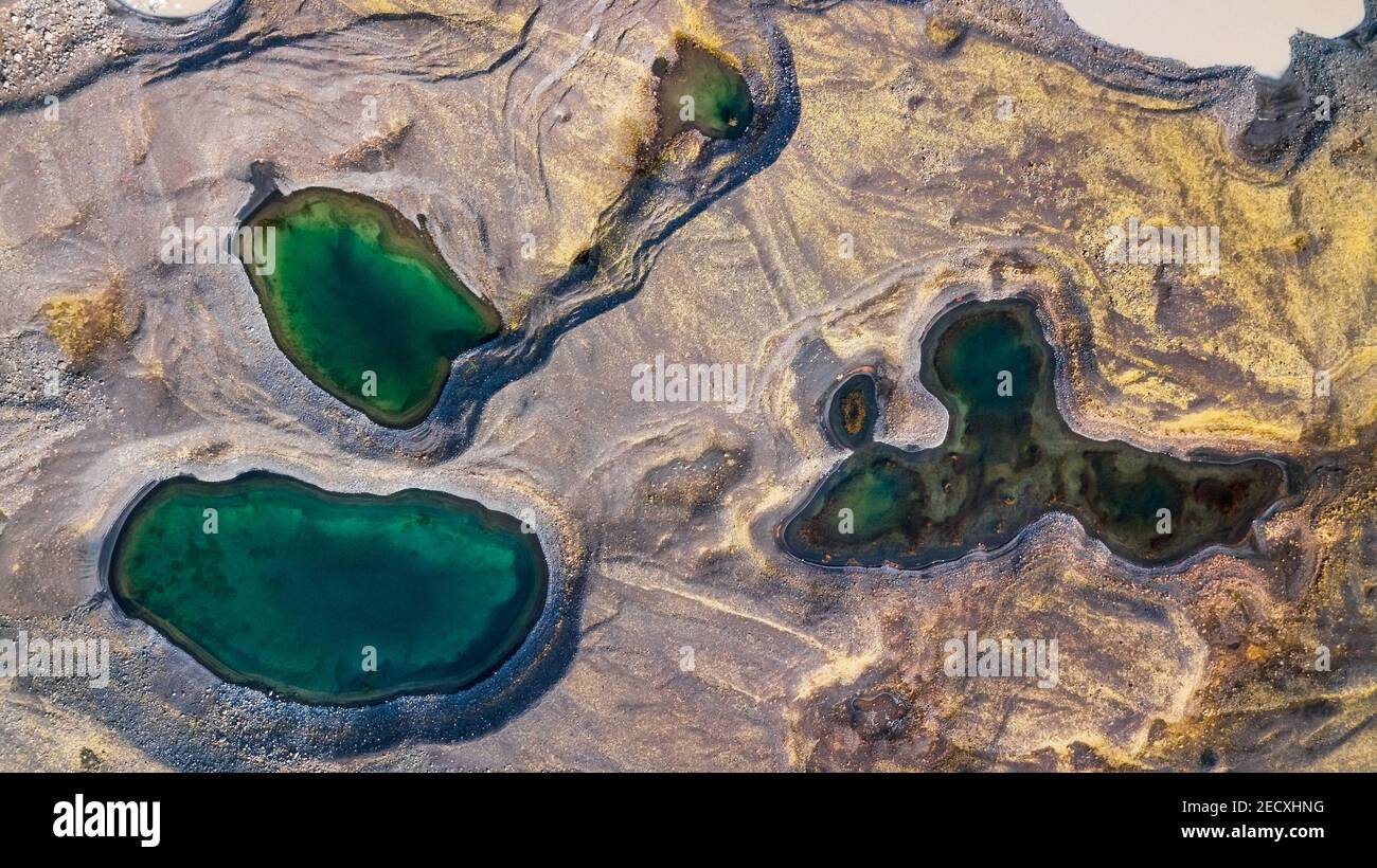 Drone vista delle formazioni geologiche in Islanda Foto Stock
