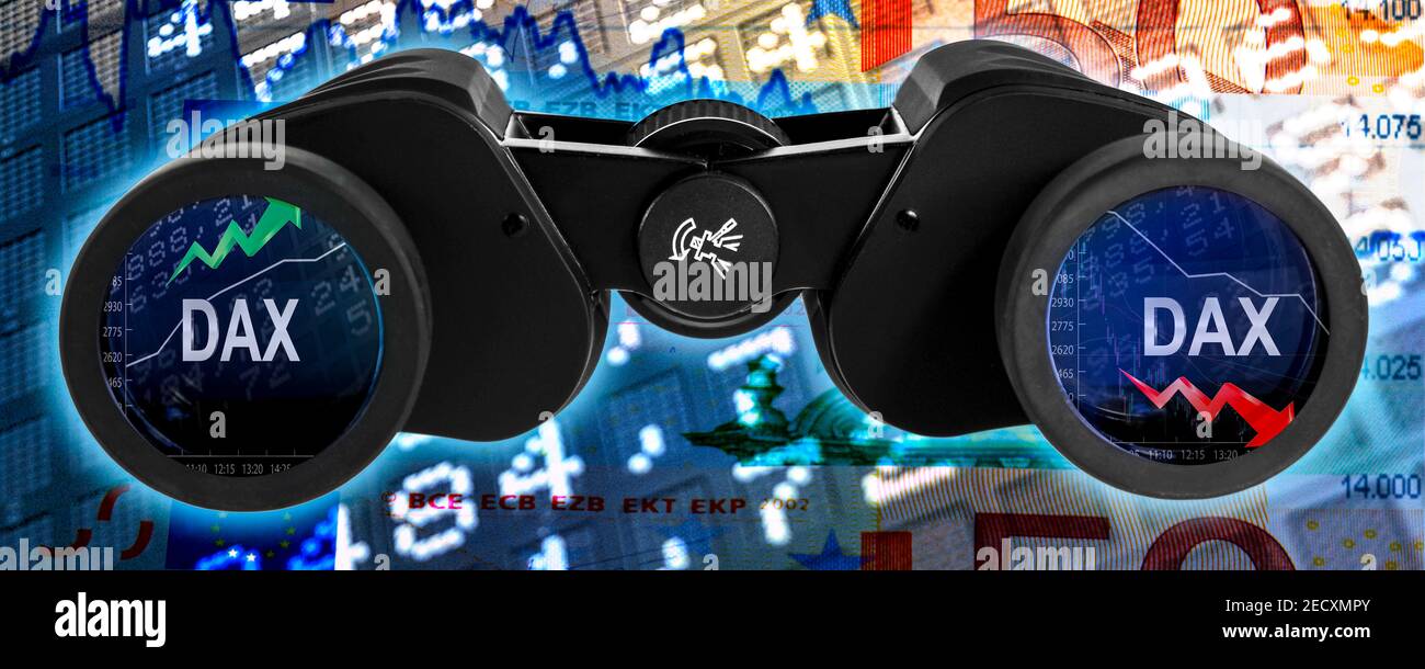 Börse DAX Fernglas Konzept symbolisch Banner Foto Stock
