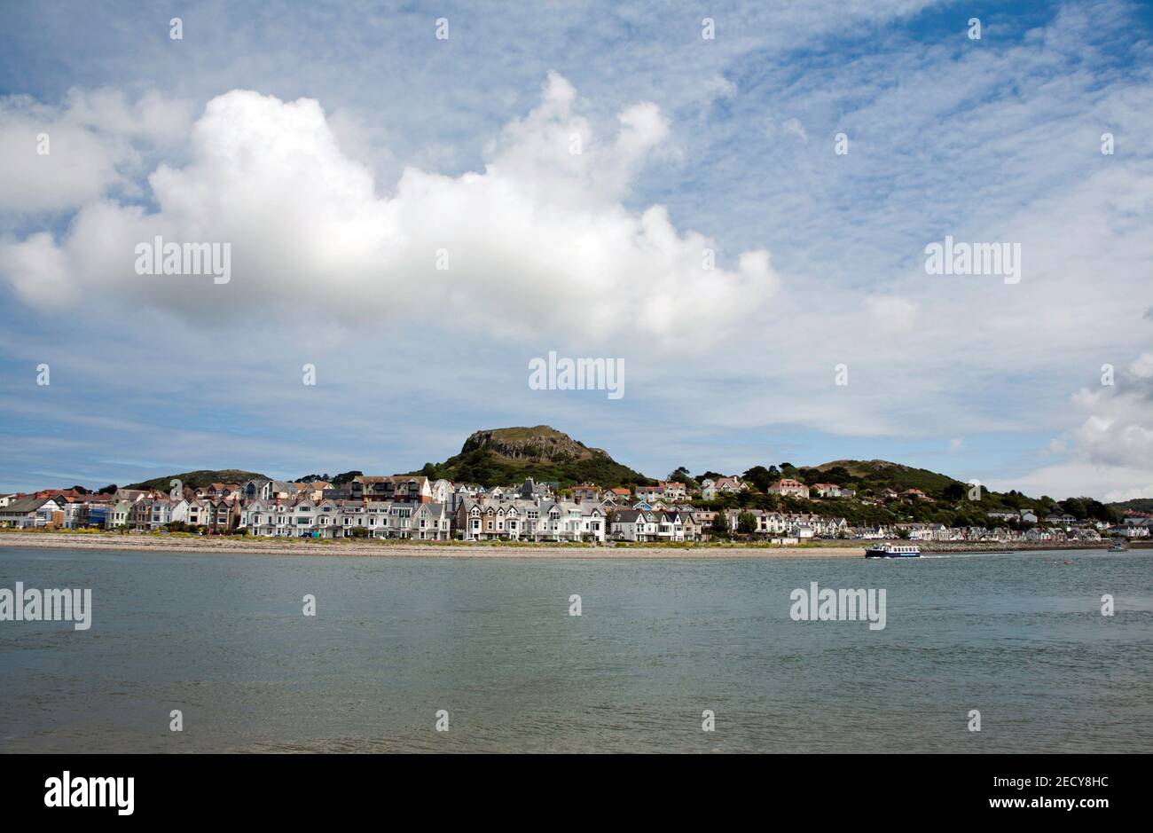 Il Castello di Deganwy e il Vardre visto dai Beacons vicino Conwy Quays Marina Conwy Snowdonia Galles del Nord Foto Stock