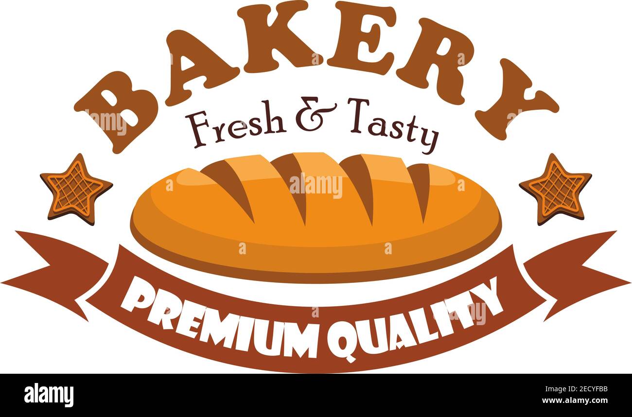 Bagel di pane freschi e gustosi. Emblema da forno con nastro e testo Premium Quality Illustrazione Vettoriale